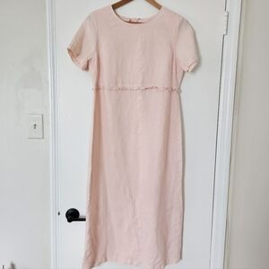 Talbots Petites Irish Linen Long Dress 10 Pink Modest Vintage Pastel Feminine